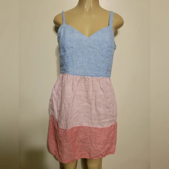Cynthia Rowley Colorblock Sleeveless Dress Blue Pink Red SunDress Spring Easter - Picture 2 of 4